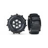 Kompletní kola pro model X-Maxx. Černé  disky s lopatkovými pneumatikami  (2 ks v balení). Rozměr disku ø145/110x85 mm, rozměr pneumatiky ø220x98 mm, Unašeč je šestihran 24 mm s offsetem 50 mm. Paddle tires-lopatkové pneumatiky jsou vhodné do písku, sněhu nebo pro jízdu po vodní hladině.