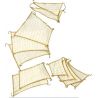 Doporučené příslušenství pro stavbu lodi COREL Goldene Jacht: Hotová sada plachet je pečlivě šita a lemována. V rozích jsou díly opatřeny delšími kusy plátna pro připevnění. Plachty lze snadno žehlit. K imitaci zrání látky se doporučuje silně zředěný černý čaj.
