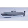 Stavebnice ruské ponorky 838mm s dynamickým ponorem pro pokročilé. Plastový trup a předseknuté plastové díly, kovové maketové příslušenství, hřídel s pouzdrem, pro pohon motorem řady 500.