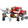 Stavebnice LEGO® Jurassic World Odchyt velociraptorů Blue a Bety obsahuje model náklaďáku, motorku, dinosauří klec s pastí a kuřecí stehýnko jako návnadu pro dinosaury.