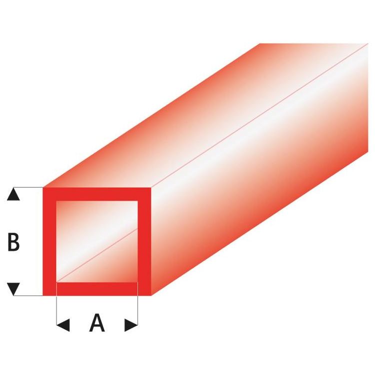 Raboesch profil ASA trubka čtvercová transparentní červená 4x5x330mm (5)