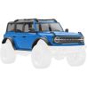 Traxxas karosérie Ford Bronco 2021 modrá, pro RC model auta TRX-4M. Bez-sponková karoserie v měřítku 1:18 z ABS, kompletní, včetně čirých oken, makety rezervního kola, lemů blatníků, bočních zrcátek a dalších detailů.