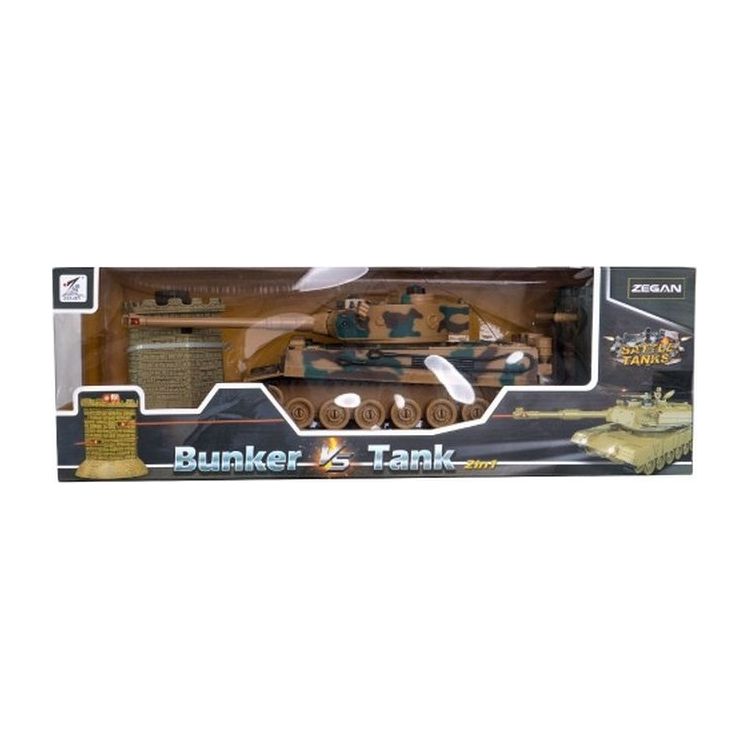 Tank RC 35cm+bunker na bat. plast s dobíjacím packom so zvukom sa svetlom 40MHz v krabici