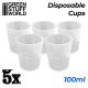 5x Disposable Measuring Cups 100ml / 5x jednorazové odmerky 100 ml