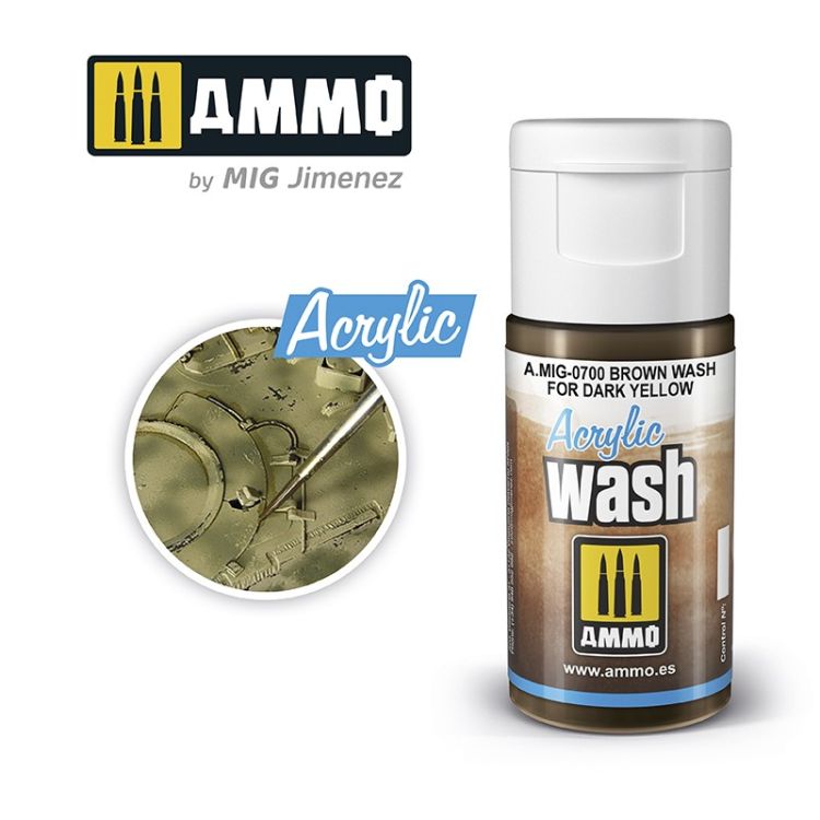 ACRYLIC WASH Brown Wash for Dark Yellow 15ml / A.MIG-0700