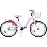 Dětské kolo DINO Bikes - 20" bílé / růžové v designovém dívčím provedení. Nastavitelné sedlo do výšky 56-68 cm, odlehčený rám z Hiten oceli, přední košík a zadní nosič. Čelisťové brzdy na obě kola a volnoběžka.