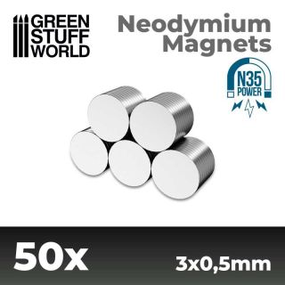 Neodymium Magnets 3x0'5mm - 50 units (N35) / Neodymové magnety 3x0'5mm 50ks