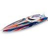 Extrémně výkonný a rychlý RC model lodi Traxxas Spartan SR 36" se střídavým motorem a vodním chlazením. Rychlost až 80 km/h. Exkluzivní funkce automatického otočení v případě převrácení. Trup Deep-V pro přesné a rychlé řízení. Bezsponkový kryt. Elektronická stabilizace TSM. 