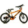 Dětské kolo DINO Bikes 16" oranžové, od italského výrobce. Rám z Hi-ten oceli, přední a zadní čelisťová brzda, vzduchem plněné pneumatiky s drátovým výpletem ráfků, přídavná kolečka, držák na lahev. Doporučený věk a výška dítěte: 4-6 roků, 107-138 cm.