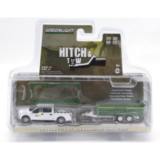 GREENLIGHT FORD USA F-150 PICK-UP 2018 WITH SMALL CARGO UPS TRAILER - WHITE GREEN 1/64