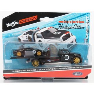 MAISTO FORD USA RAMP TRUCK WRECKER WITH FORD GT N 2 HERITAGE EDITION 2017 - BLACK 1/64