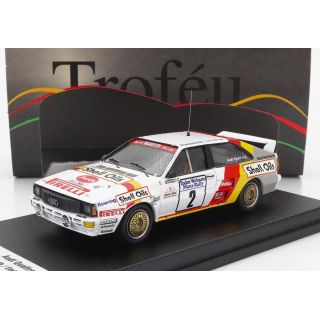 TROFEU AUDI QUATTRO SPORT N 2 MANX ISLE OF MAN RALLY 1985 H.DEMUTH - E.RADAELLI - WHITE RED YELLOW 1/43