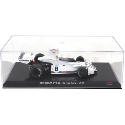 EDICOLA BRABHAM F1  BT44B TEAM MARTINI RACING N 8 SEASON 1975 CARLOS PACE - CON VETRINA - WITH SHOWCASE - WHITE 1/24