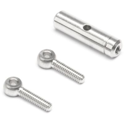 Mosazný poniklovaný napínák M2, délka 20-28mm, očka vnitřní vrtání 1,7mm, 2 ks.