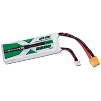 LiPo akumulátorová sada ManiaX se zatížitelností 30/60C, nabíjení 1-3C, max. 5C. Tříčlánek 3S 11,1V 2200 mAh, rozměry: 106x34x24mm, hmotnost: 178g, XT60 + servisní konektor JST-XH.