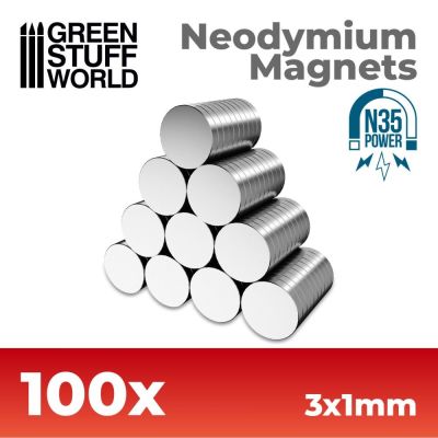 Neodymové magnety 3x1 mm N35 – 100 ks NdFeB magnety