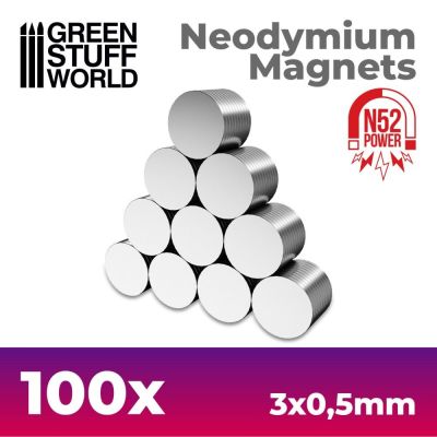 Neodymové magnety 3x0,5 mm N52 – 100 ks ultra tenké NdFeB magnety
