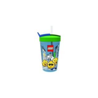 LEGO ICONIC Boy láhev s brčkem - transparentní modrá