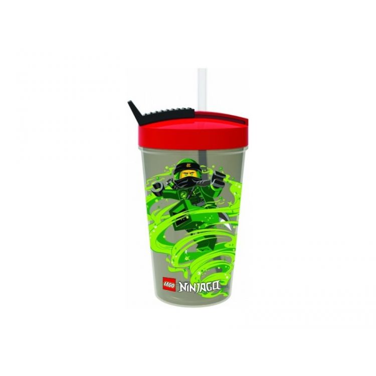 LEGO Ninjago láhev s brčkem - transparentní šedá