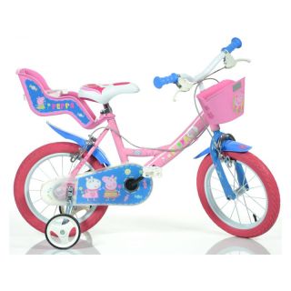 DINO Bikes - Dětské kolo 14" Pepa Pig se sedačkou a košíkem